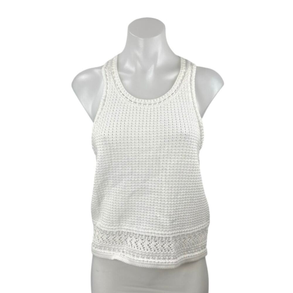 Notshy Women's White Racerback Sleeveless Cotton Crochet Knit Tank Top Size S